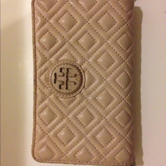 Light pink Tory Burch Fleming wristlet wallet